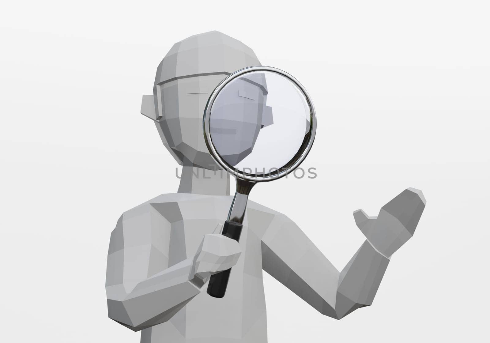 3d render of search, inspect or check with magnifying glass.