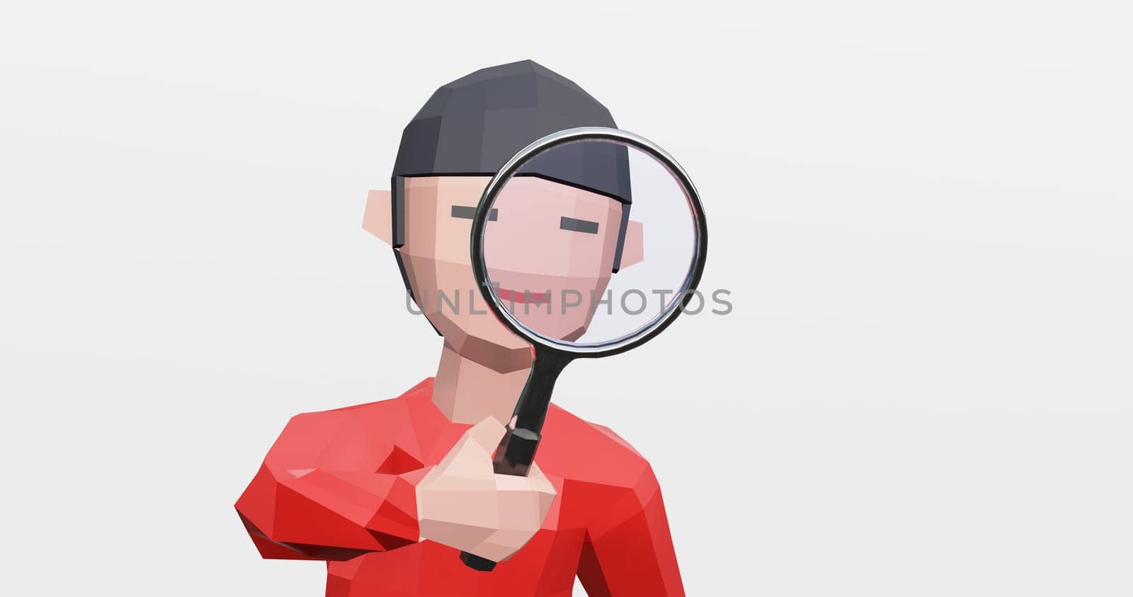 3d render of search, inspect or check with magnifying glass.