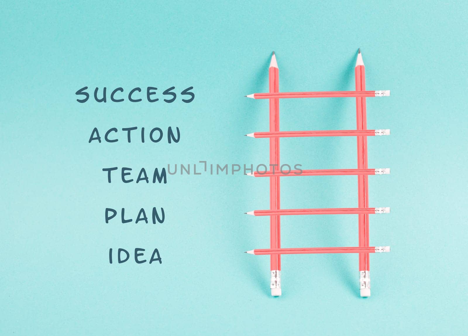 Ladder of success,having an idea, planning a strategy, teamwork for success step by step concept, progress in business and education, have a goal