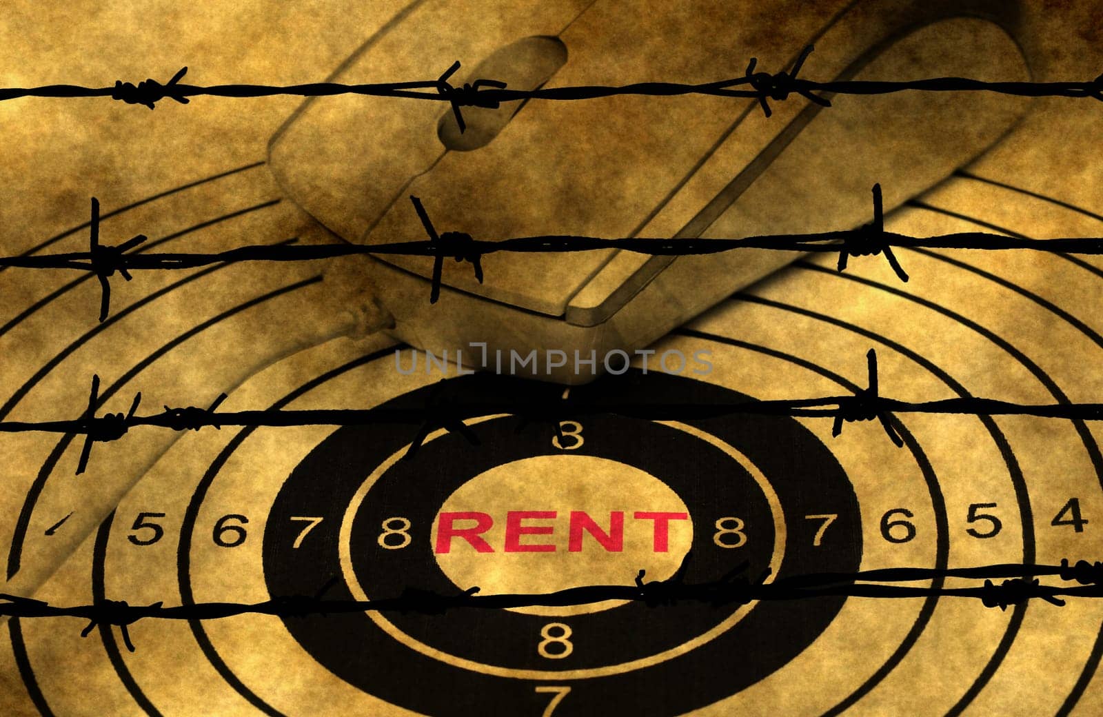 Rent target concept against barbwire