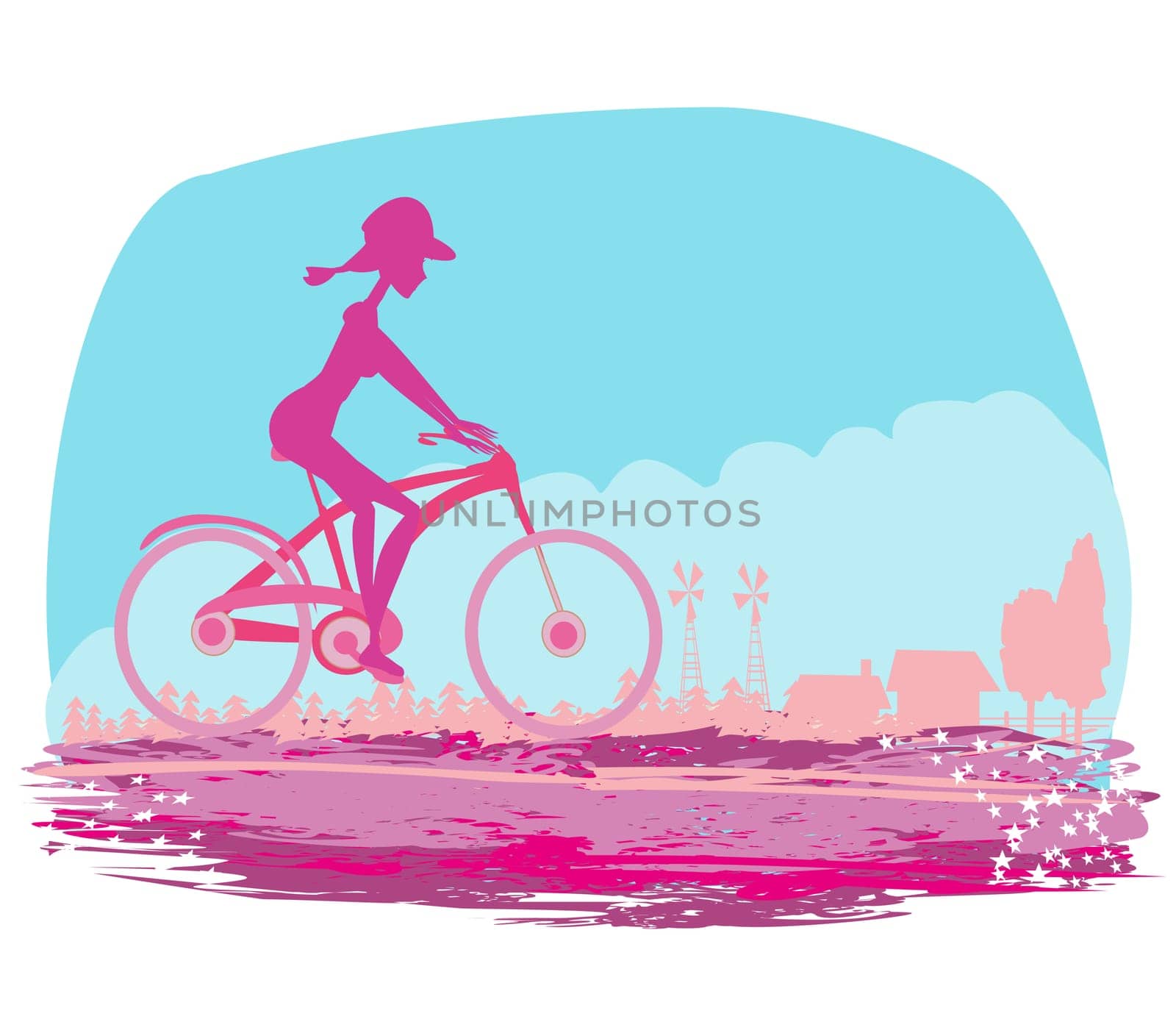 Cycling Grunge Poster with silhouette Girl