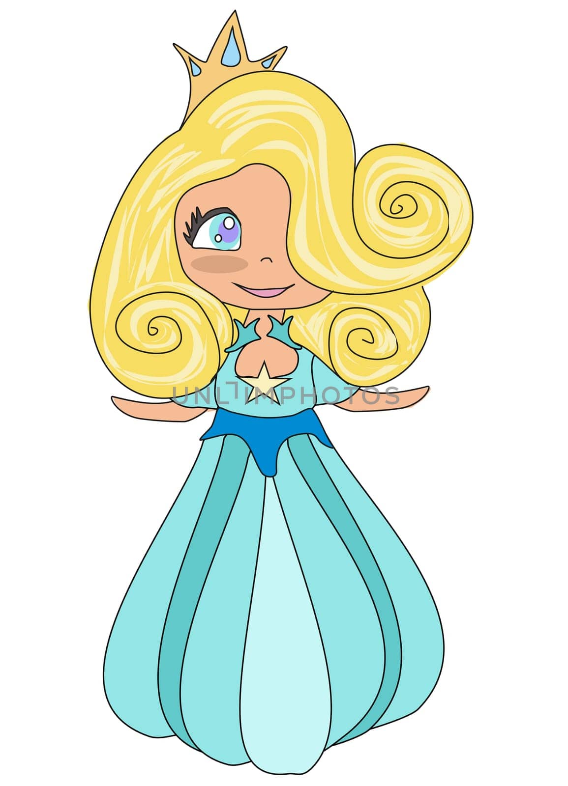 Cute princess - doodle isolated illustration