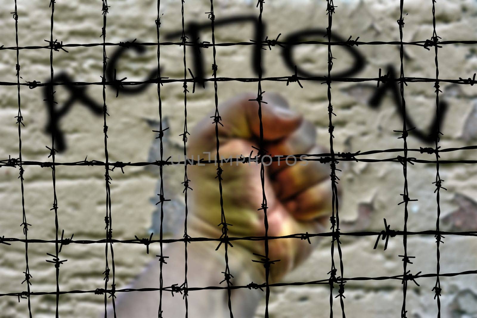 Action hand and Barbwire concept