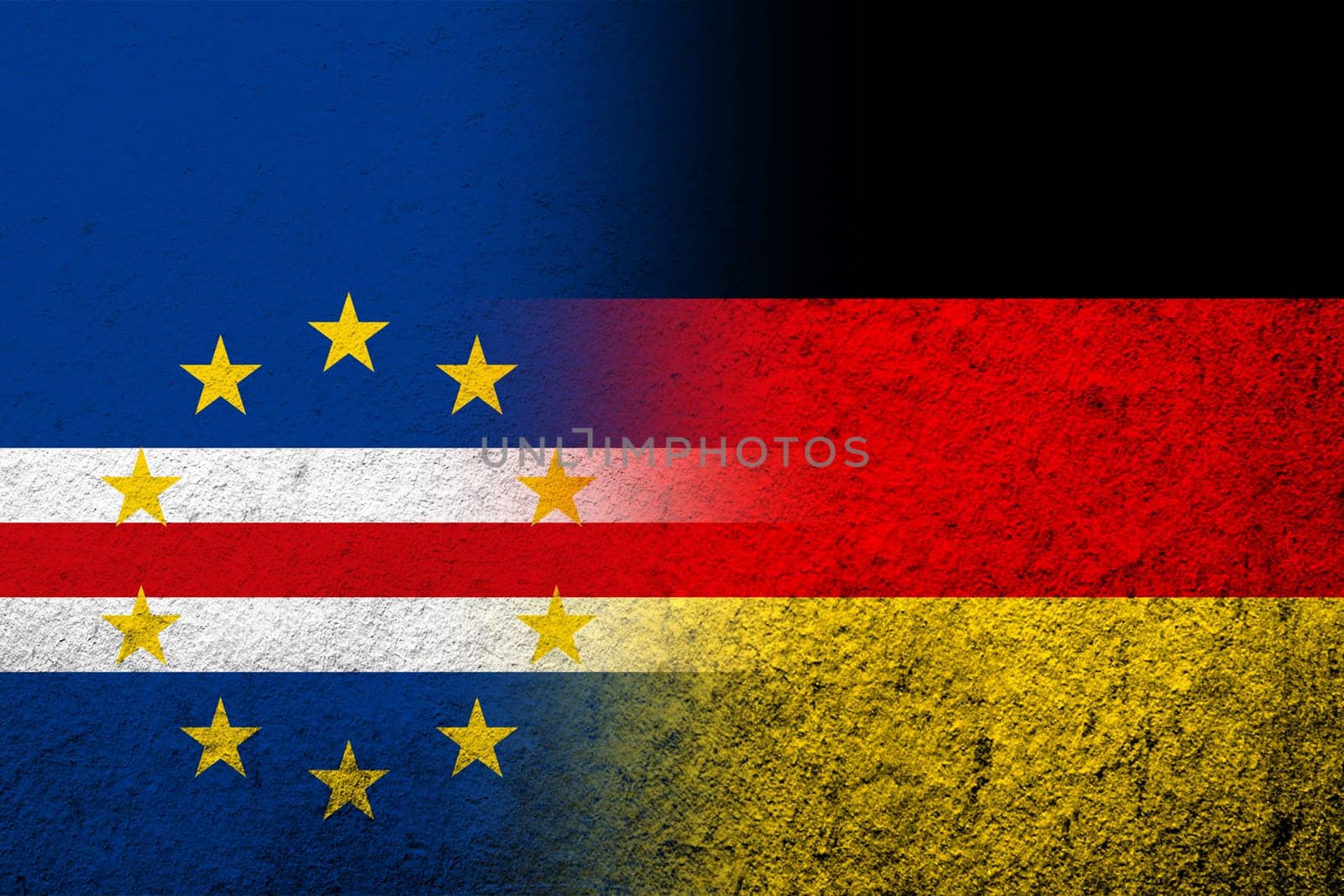 The national flag of Germany with Cape Verde National flag. Grunge background