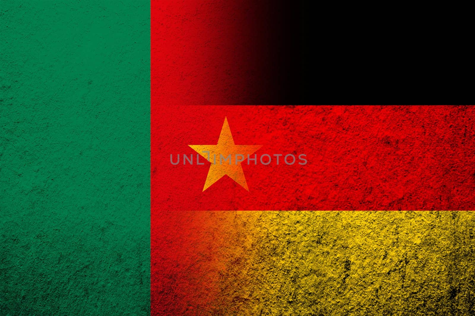 The national flag of Germany with Cameroon National flag. Grunge background