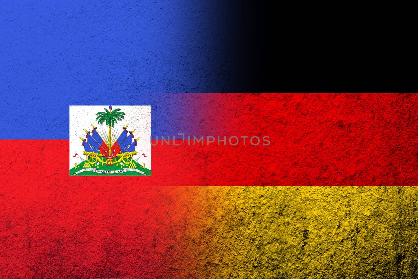 The national flag of Germany with Haiti National flag. Grunge background