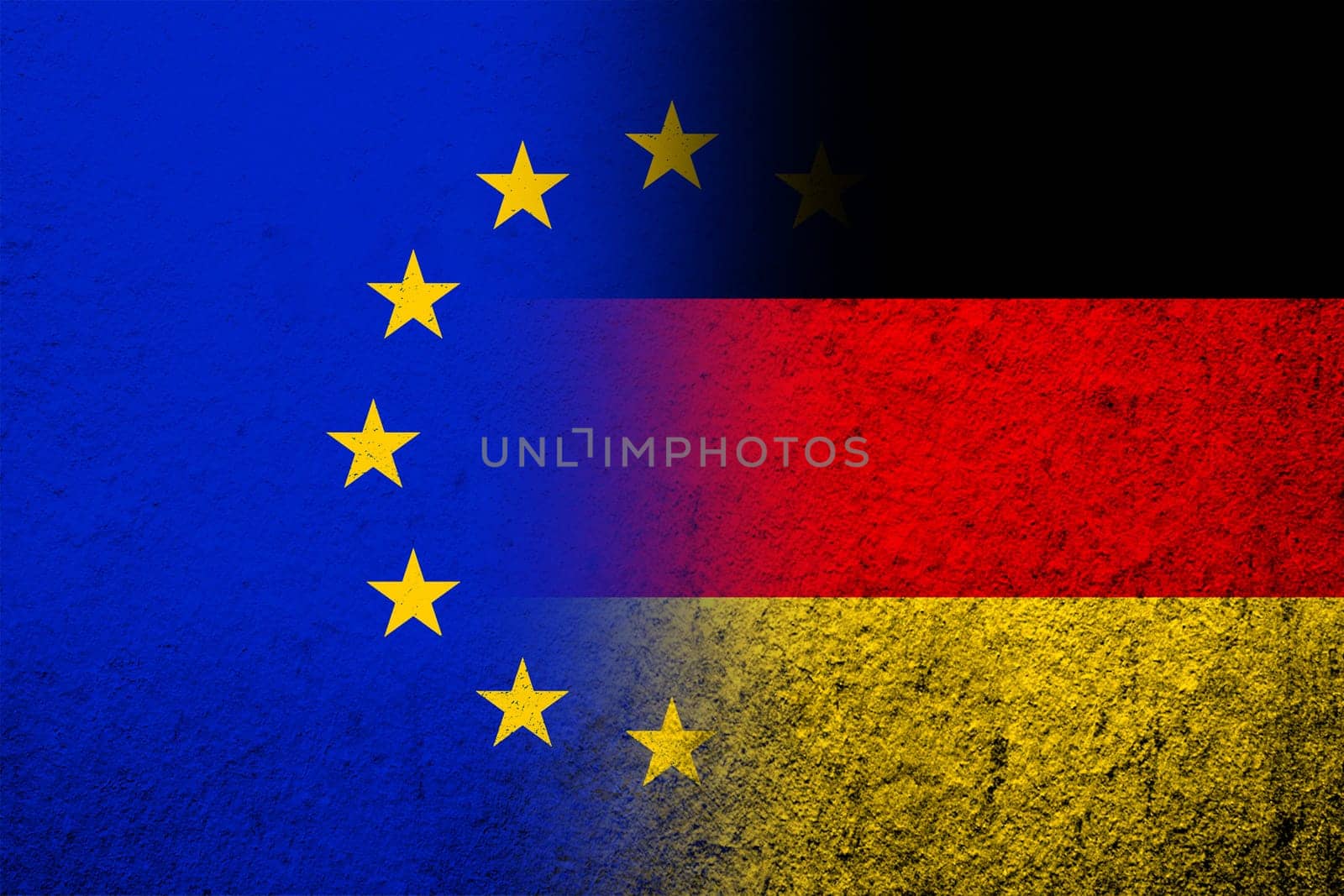 The national flag of Germany with Flag of the European Union. Grunge background