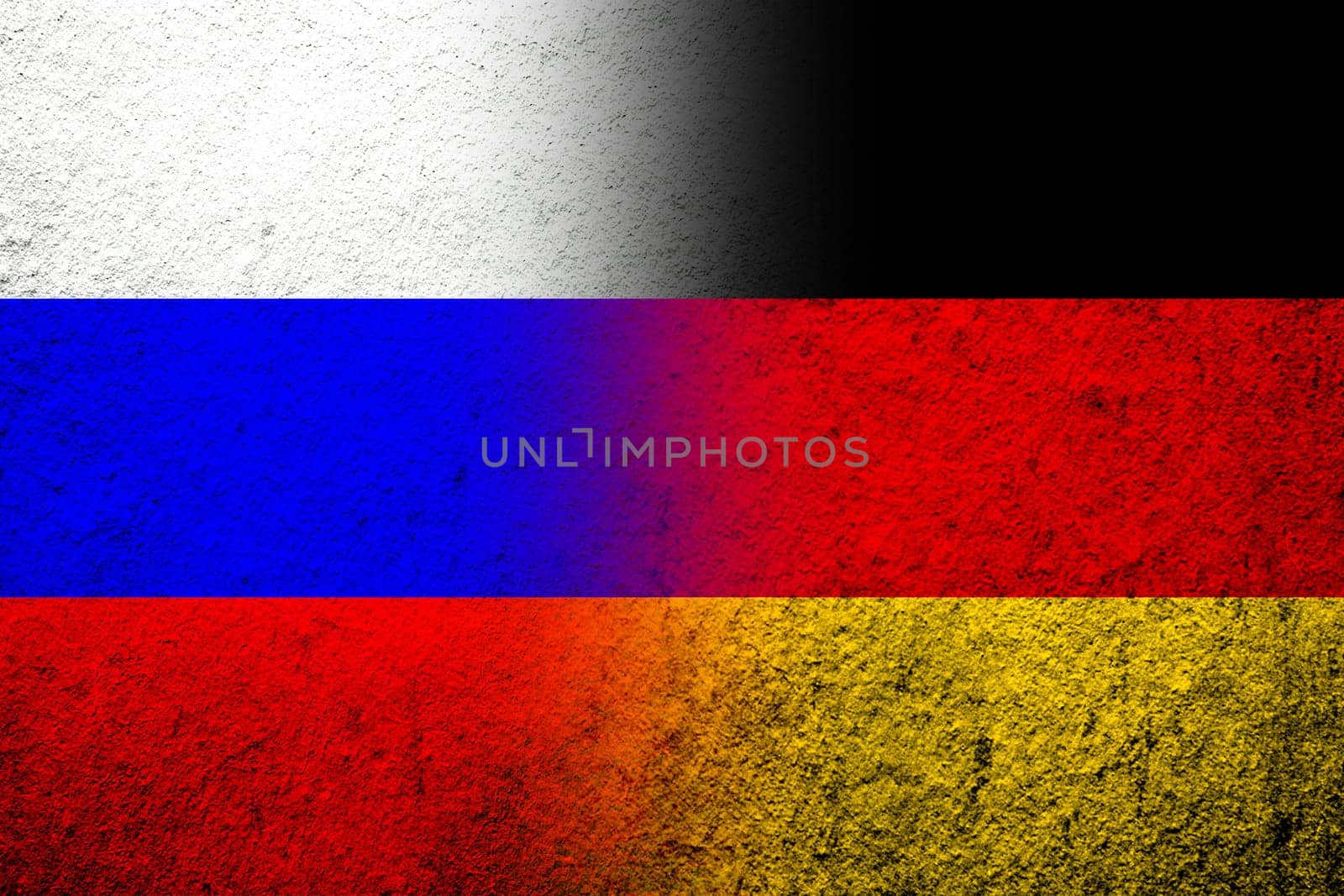 The national flag of Germany with National flag of Russian Federation. Grunge background
