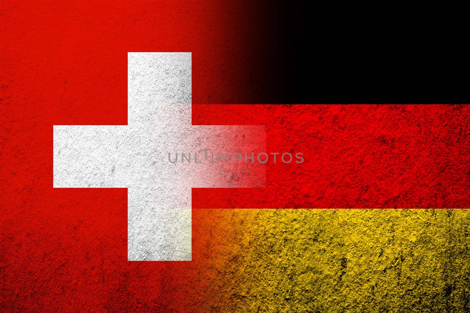 The national flag of Germany with National flag of Switzerland. Grunge background