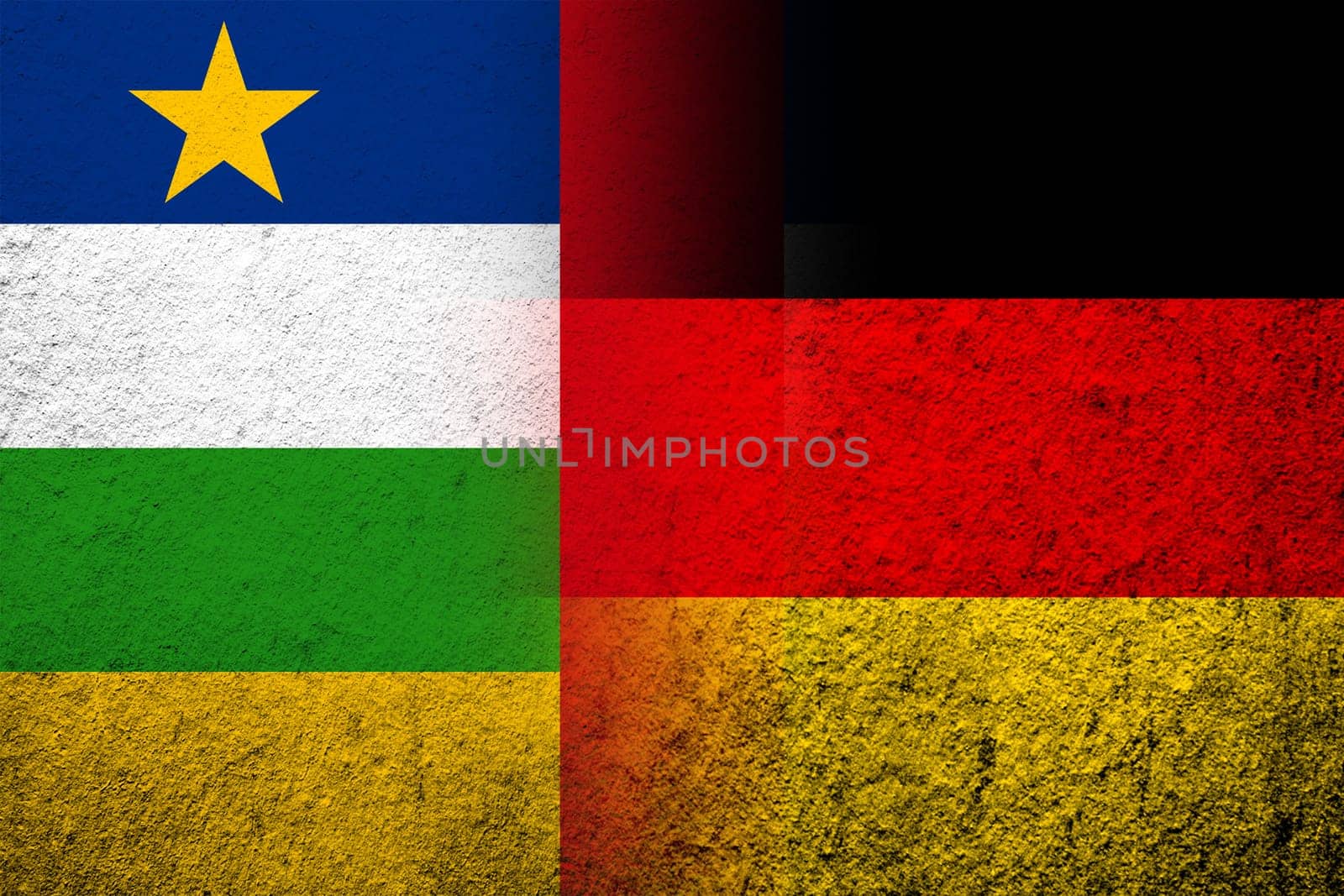 The national flag of Germany with National flag of Central African Republic. Grunge background