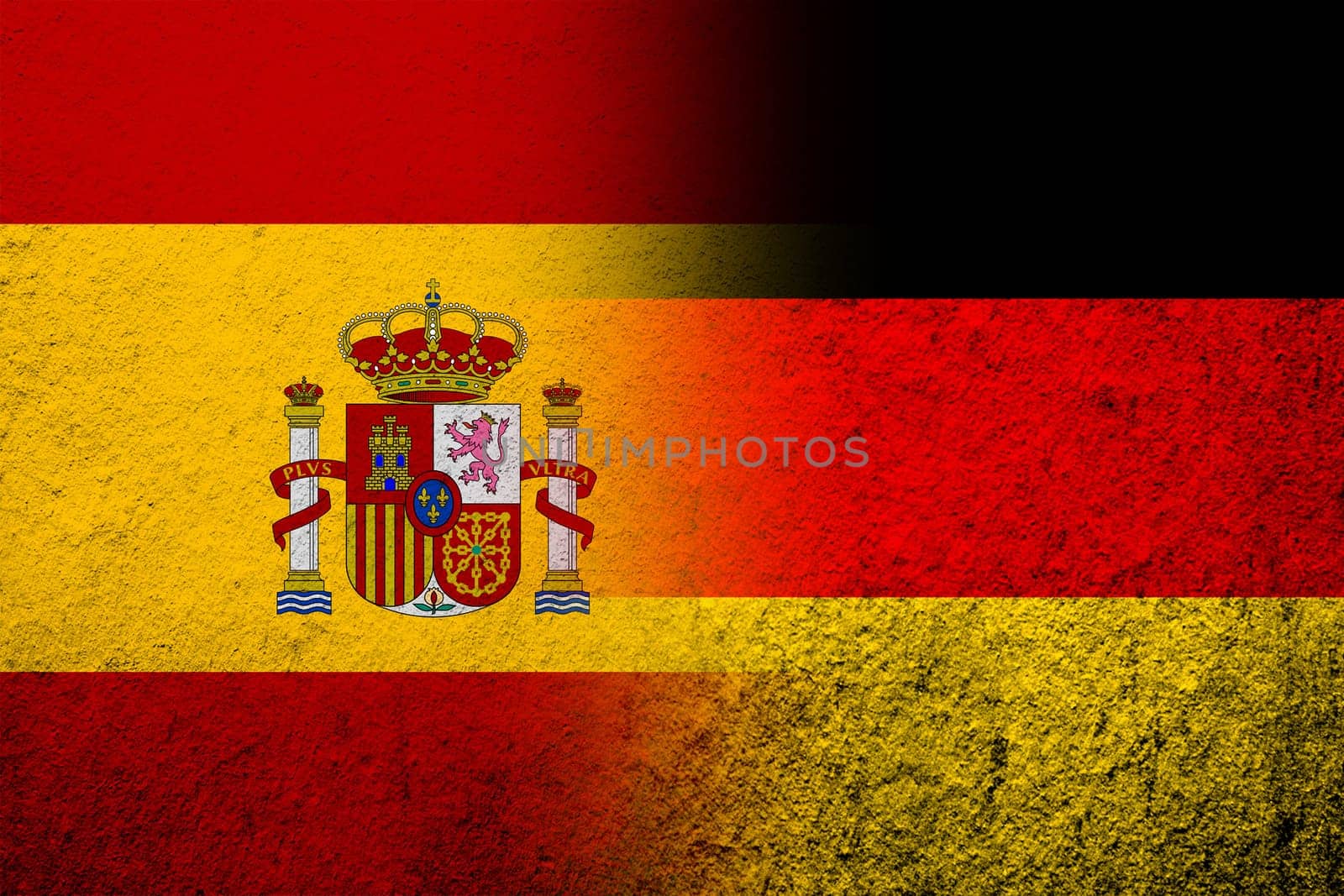 The national flag of Germany with Kingdom of Spain National flag. Grunge background