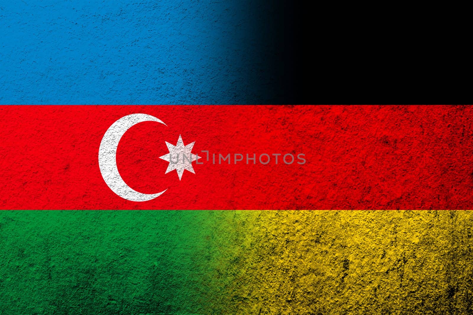 The national flag of Germany with Republic of Azerbaijan national flag. Grunge background
