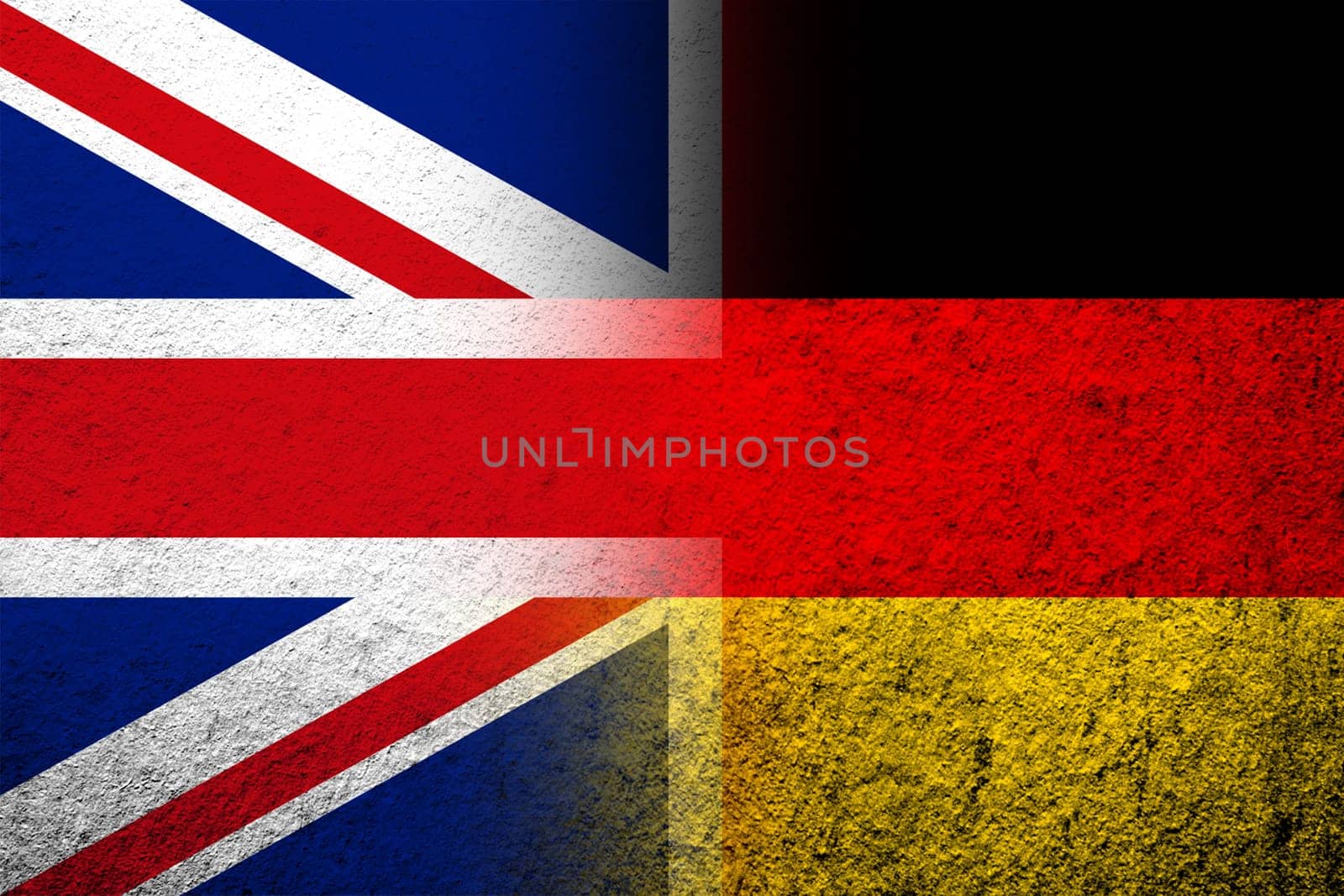 The national flag of Germany with National flag of United Kingdom Great Britain. Grunge background
