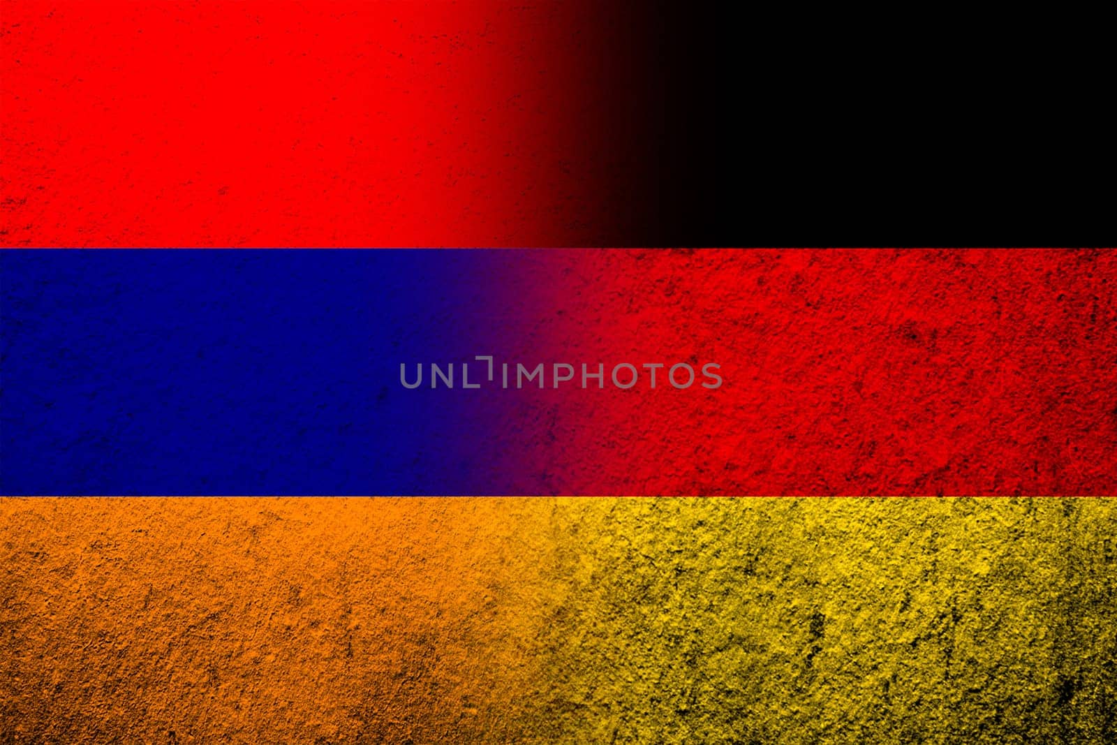 The national flag of Germany with Republic of Armenia  national flag. Grunge background