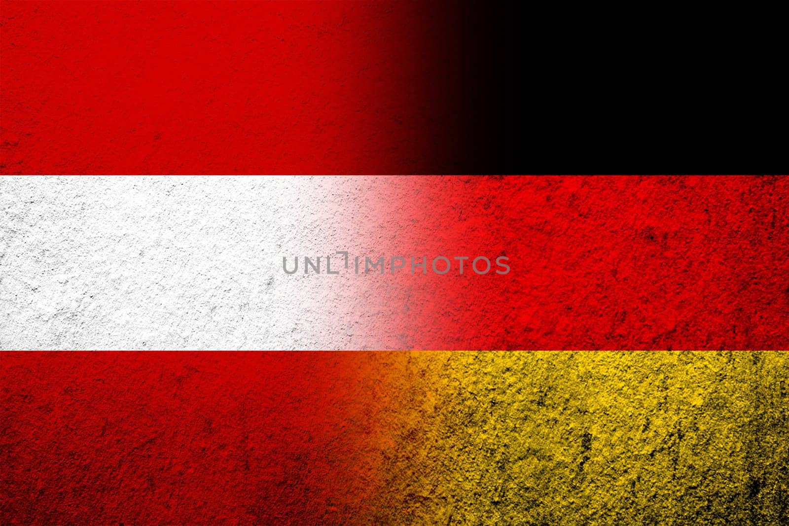 The national flag of Germany with National flag of Austria. Grunge background