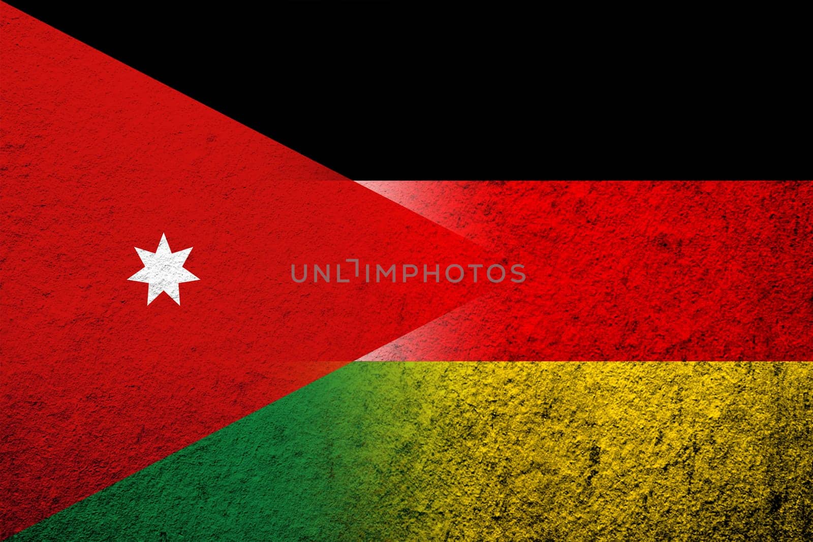 The national flag of Germany with Kingdom of Jordan National flag. Grunge background