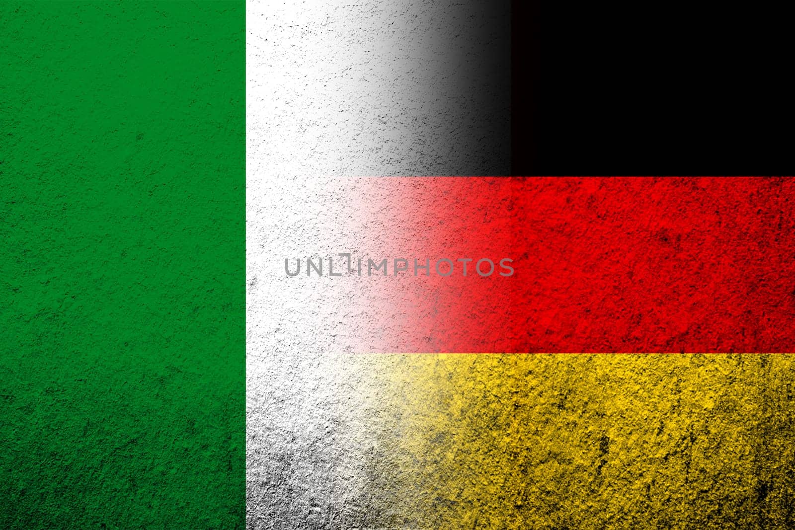 The national flag of Germany with National flag of Italy. Grunge background