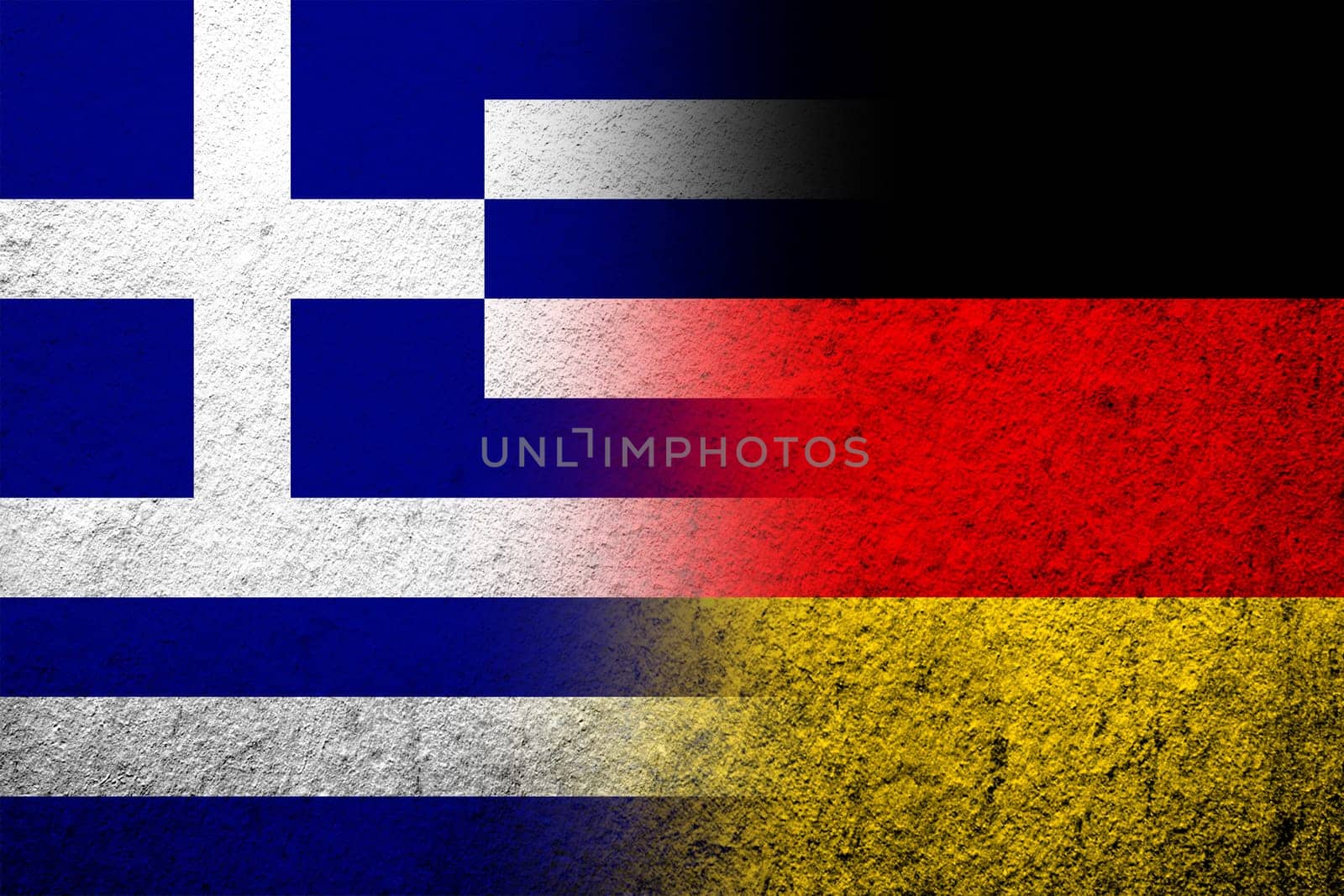 The national flag of Germany with National flag of Greece. Grunge background