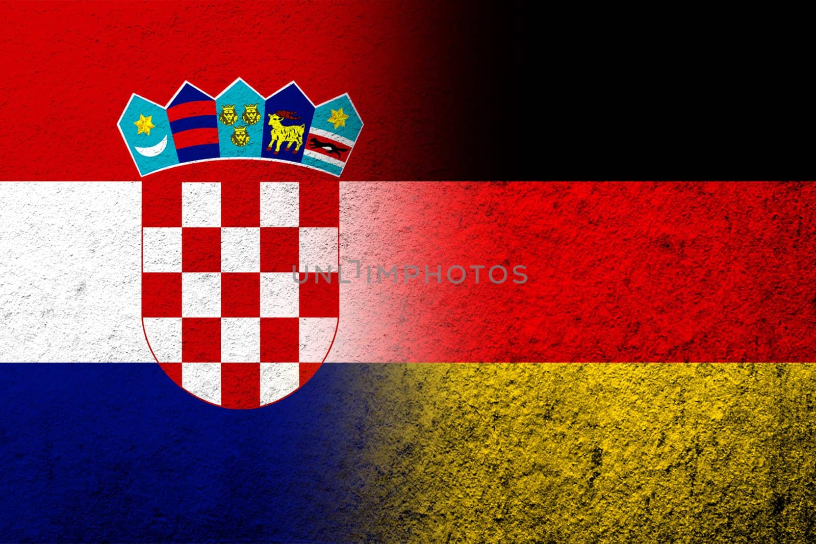 The national flag of Germany with Republic of Croatia National flag. Grunge background