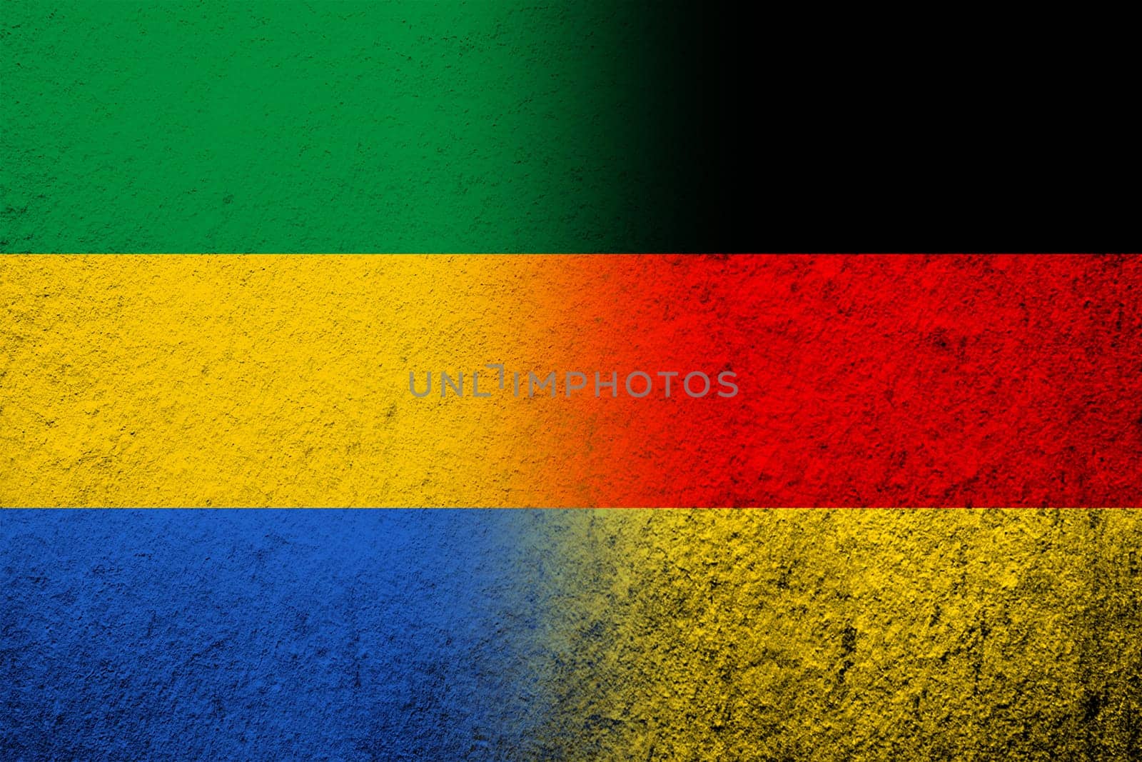 The national flag of Germany with National flag of Gabon. Grunge background