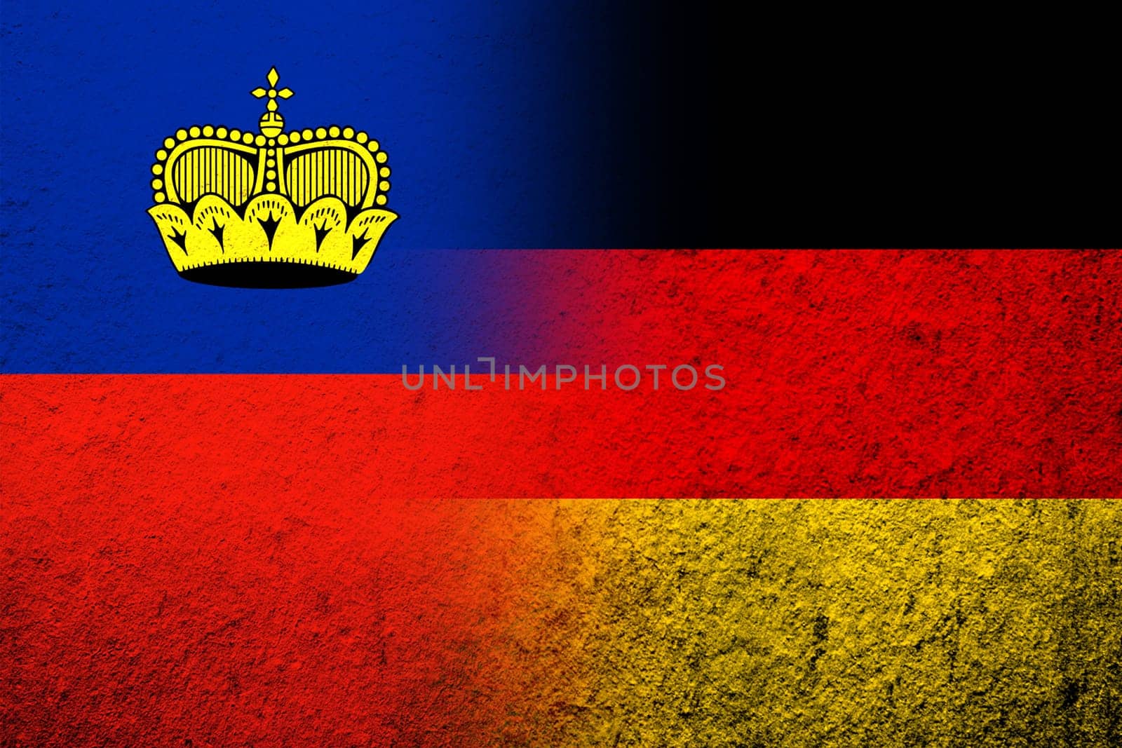 The national flag of Germany with The Principality of Liechtenstein National flag. Grunge background