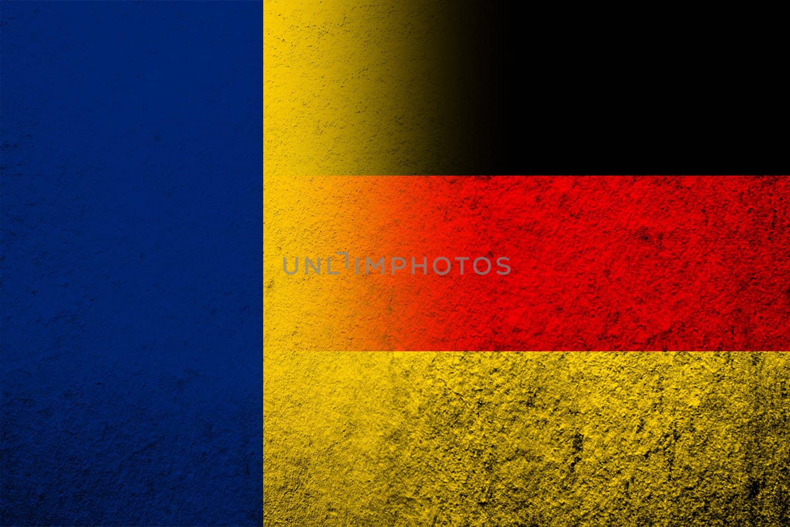 The national flag of Germany with The Republic of Chad National flag. Grunge background