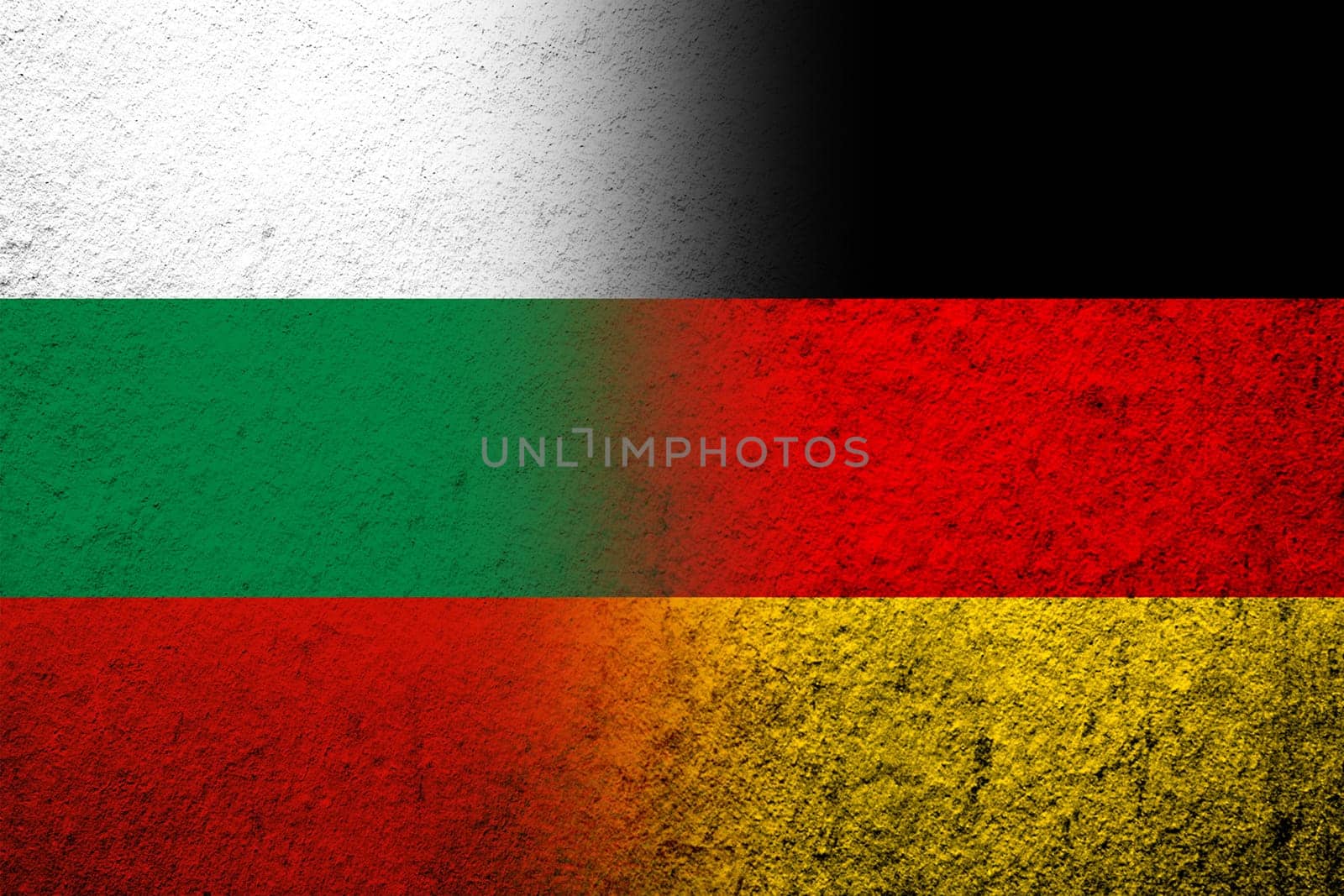 The national flag of Germany with The Republic of Bulgaria National flag. Grunge background