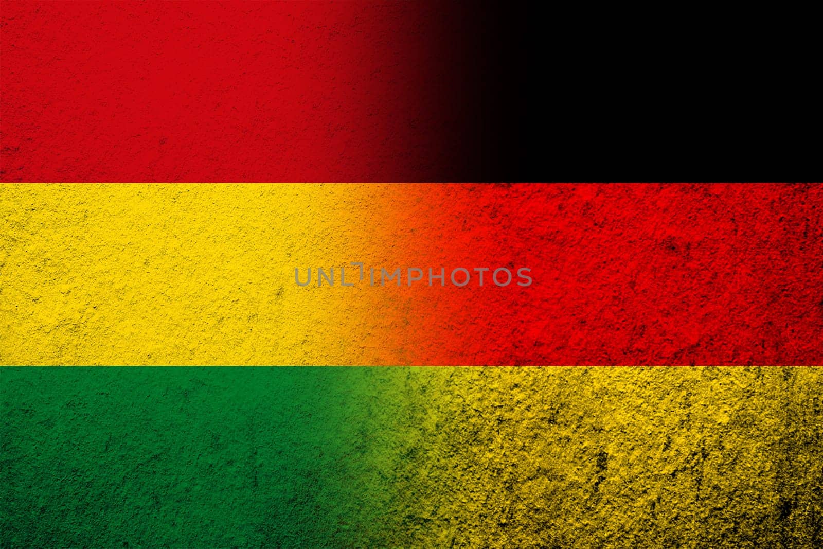 The national flag of Germany with Plurinational State of Bolivia National flag. Grunge background
