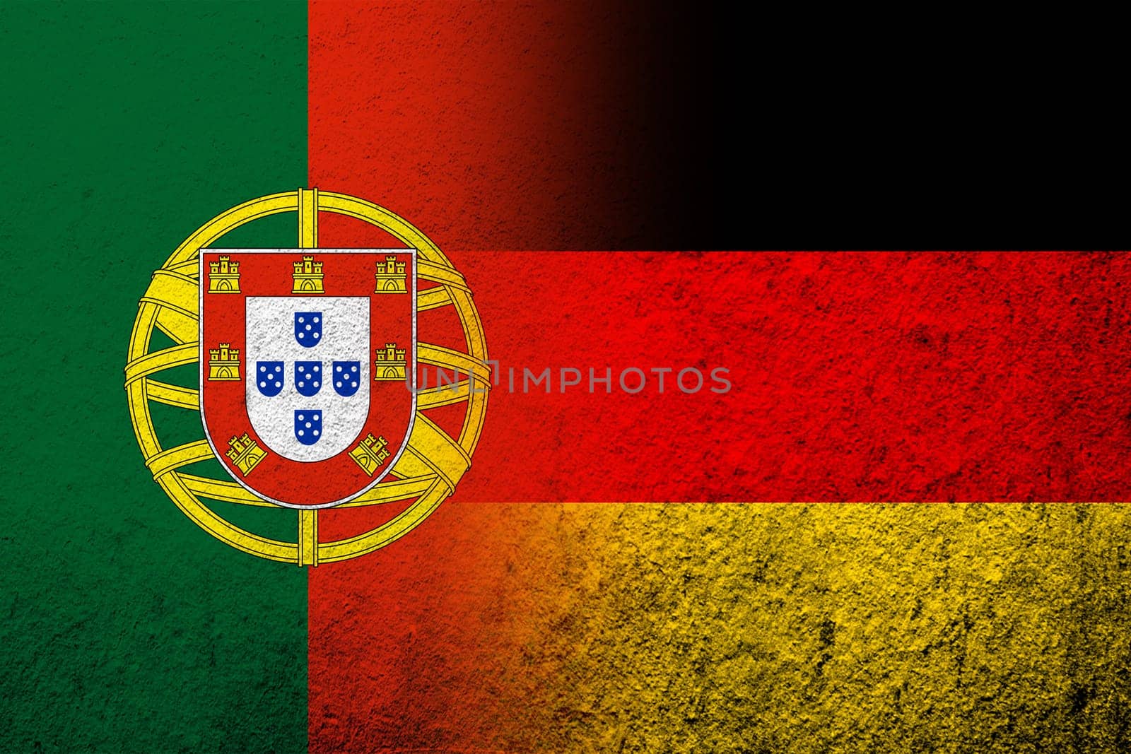 The national flag of Germany with Portugal National flag. Grunge background