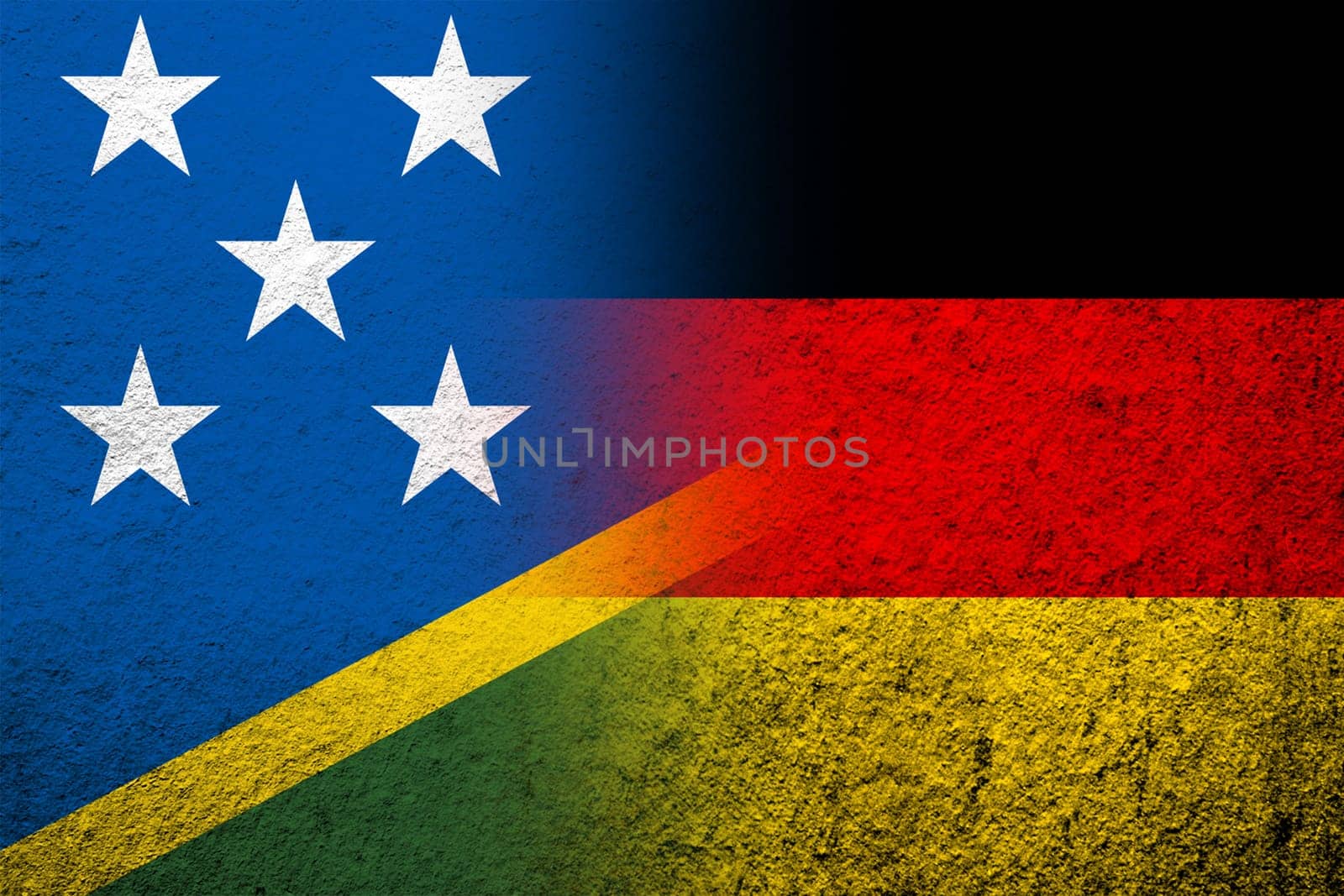 The national flag of Germany with National flag of The Solomon Islands. Grunge background