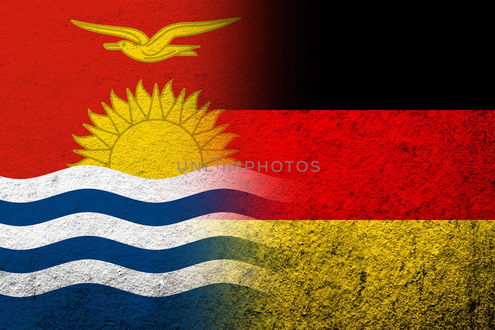 The national flag of Germany with The Republic of Kiribati National flag. Grunge background