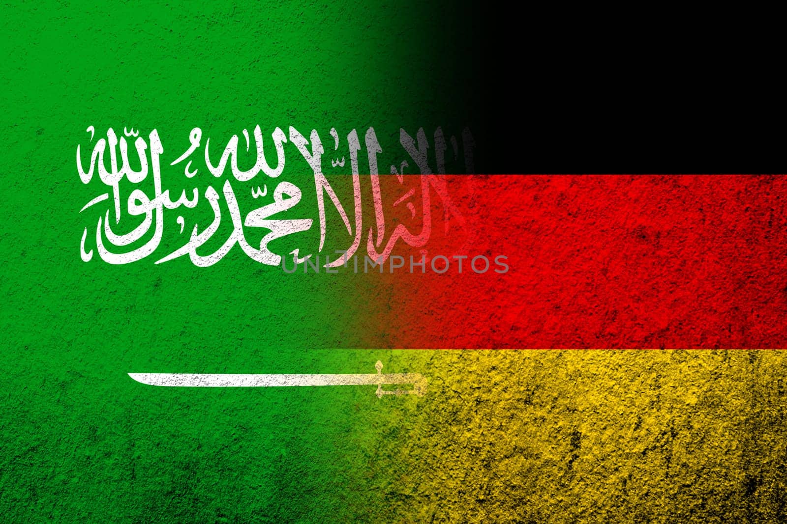 The national flag of Germany with Saudi Arabia National flag. Grunge background
