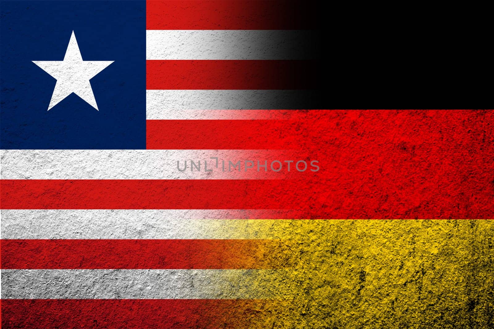 The national flag of Germany with The Republic of Liberia National flag. Grunge background