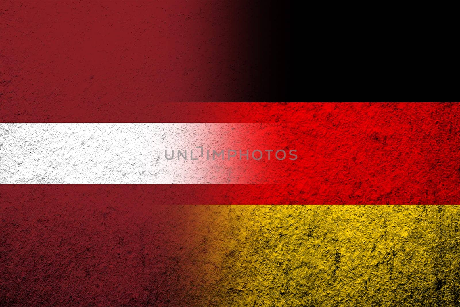 The national flag of Germany with The Republic of Latvia National flag. Grunge background