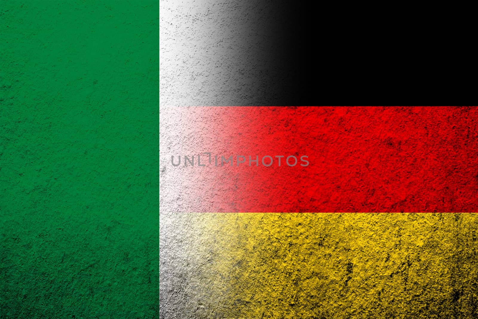 The national flag of Germany with Nigeria National flag. Grunge background