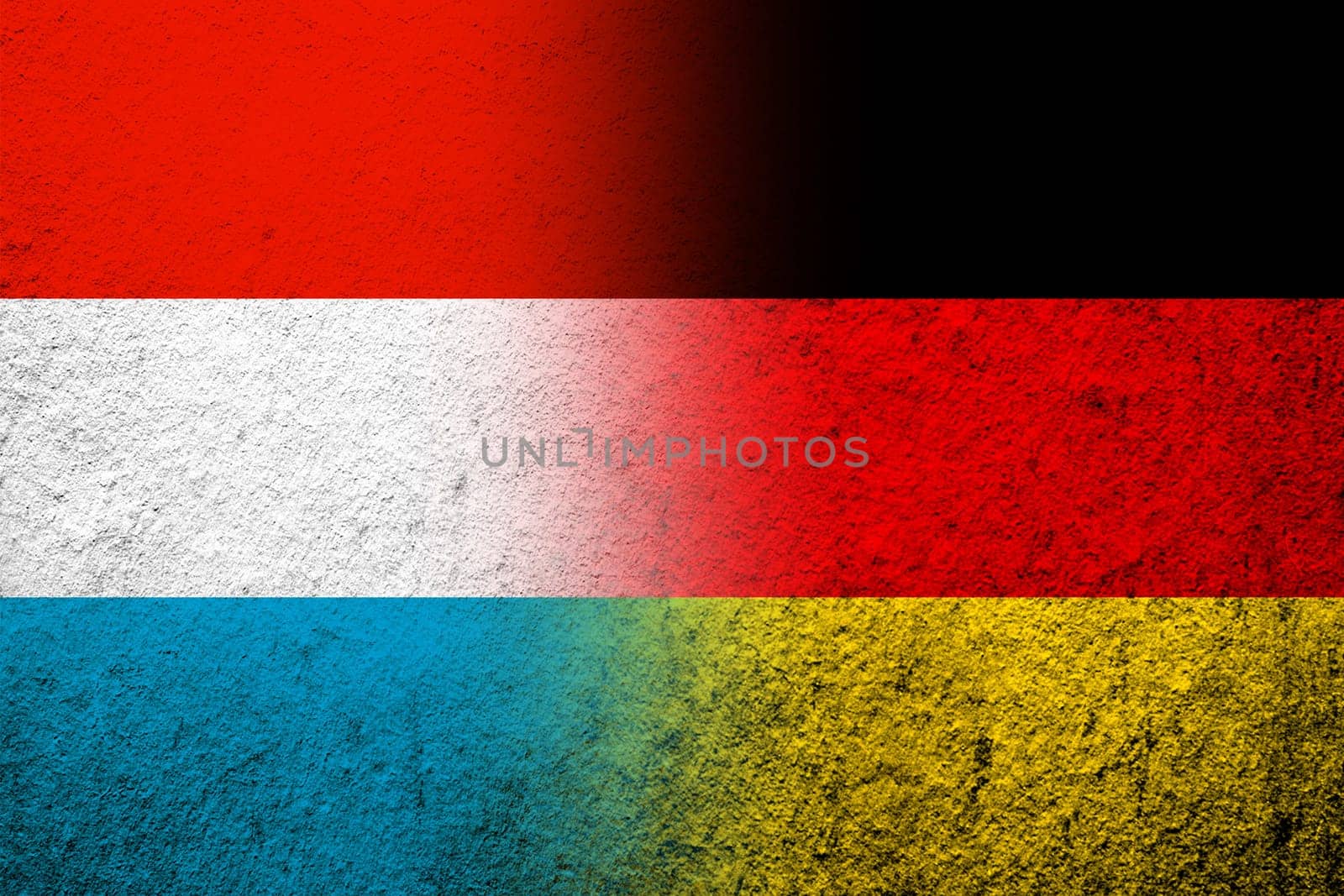 The national flag of Germany with The Grand Duchy of Luxembourg National flag. Grunge background