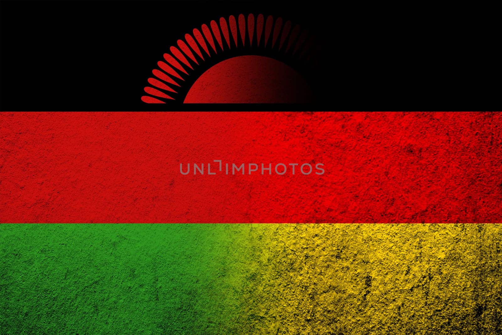 The national flag of Germany with The Republic of Malawi National flag. Grunge background