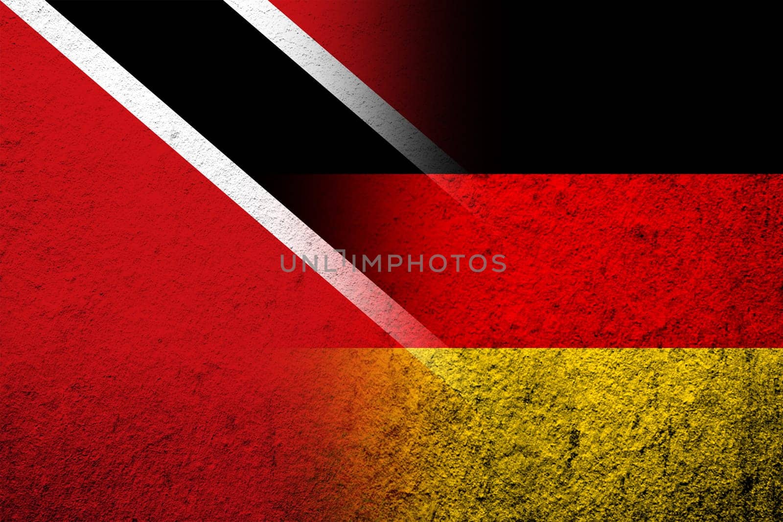 The national flag of Germany with The Republic of Trinidad and Tobago National flag. Grunge background