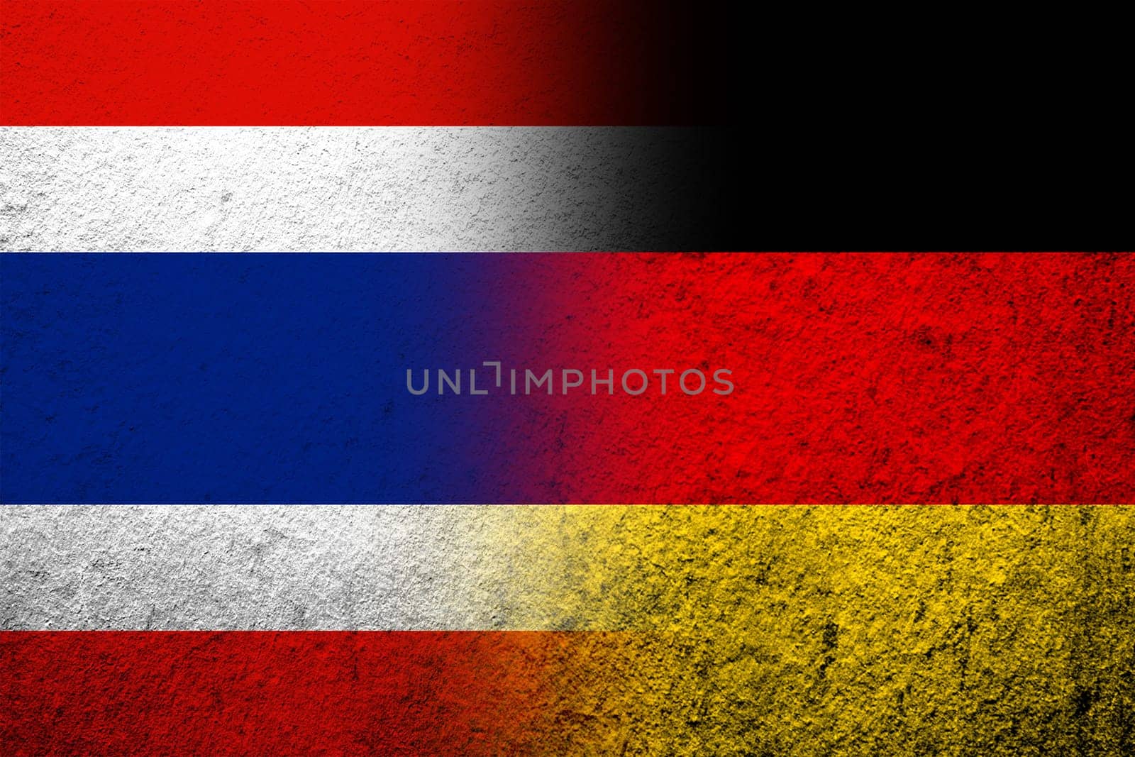 The national flag of Germany with The Kingdom of Thailand National flag. Grunge background