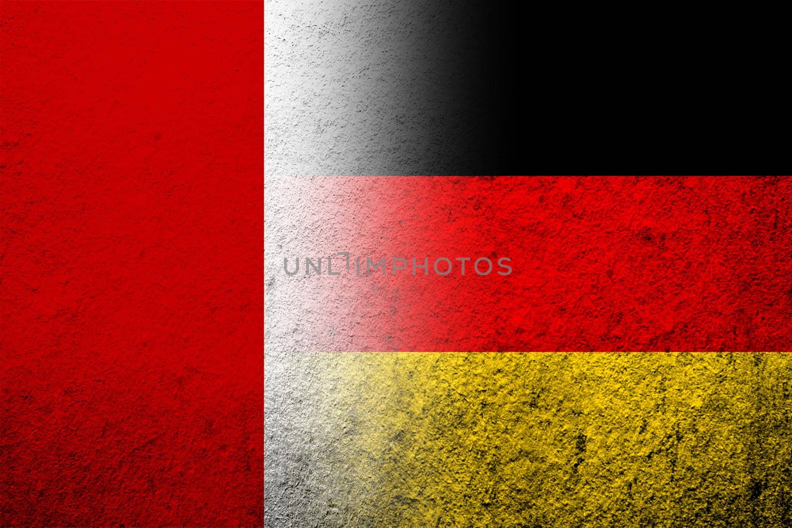 The national flag of Germany with The Republic of Peru National flag. Grunge background