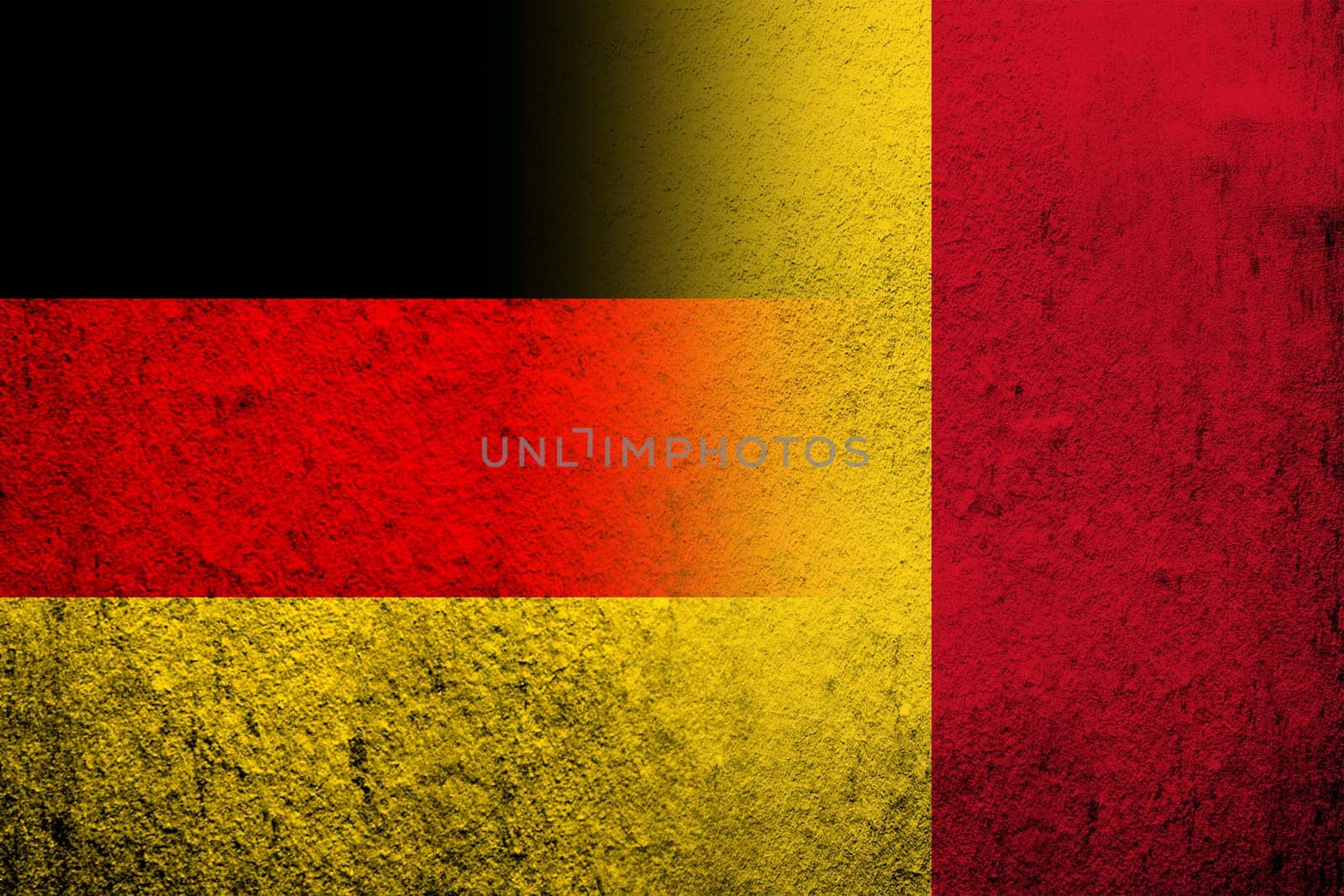 The national flag of Germany with the Republic of Mali National flag. Grunge background