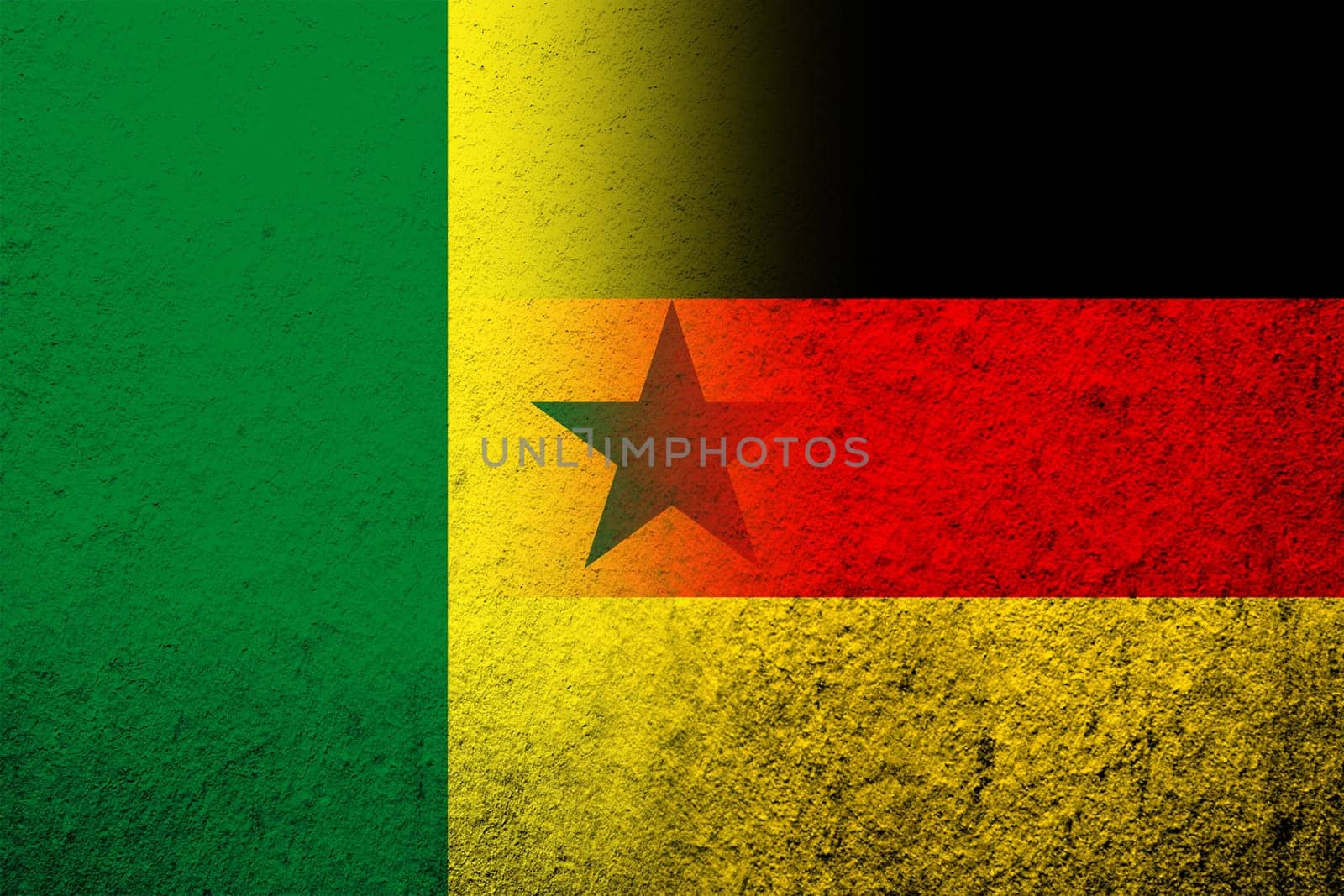 The national flag of Germany with The Republic of Senegal National flag. Grunge background