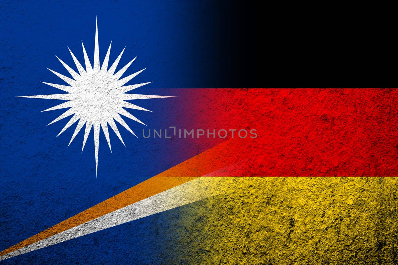 The national flag of Germany with the Republic of the Marshall Islands National flag. Grunge background