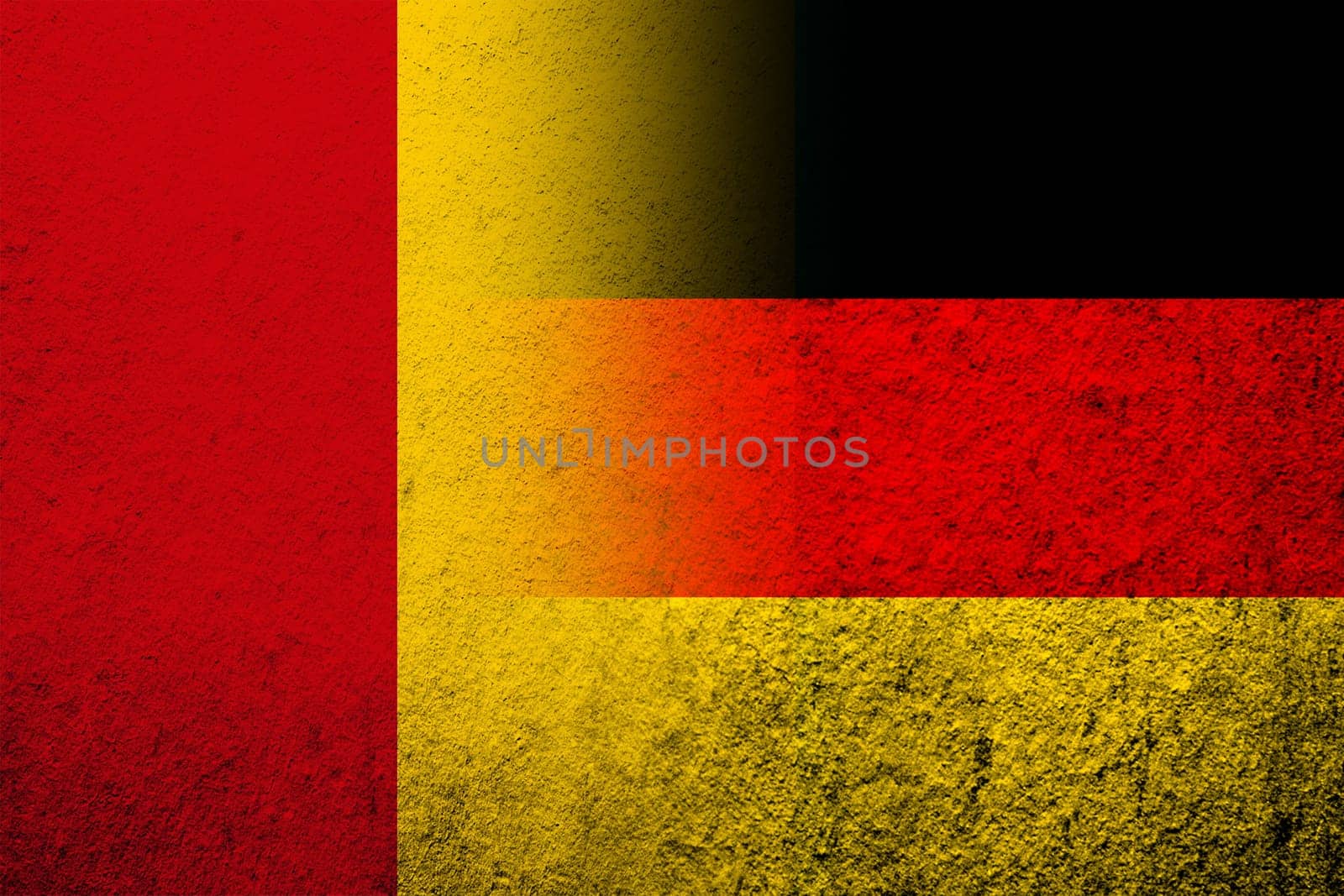The national flag of Germany with The Republic of Guinea National flag. Grunge background