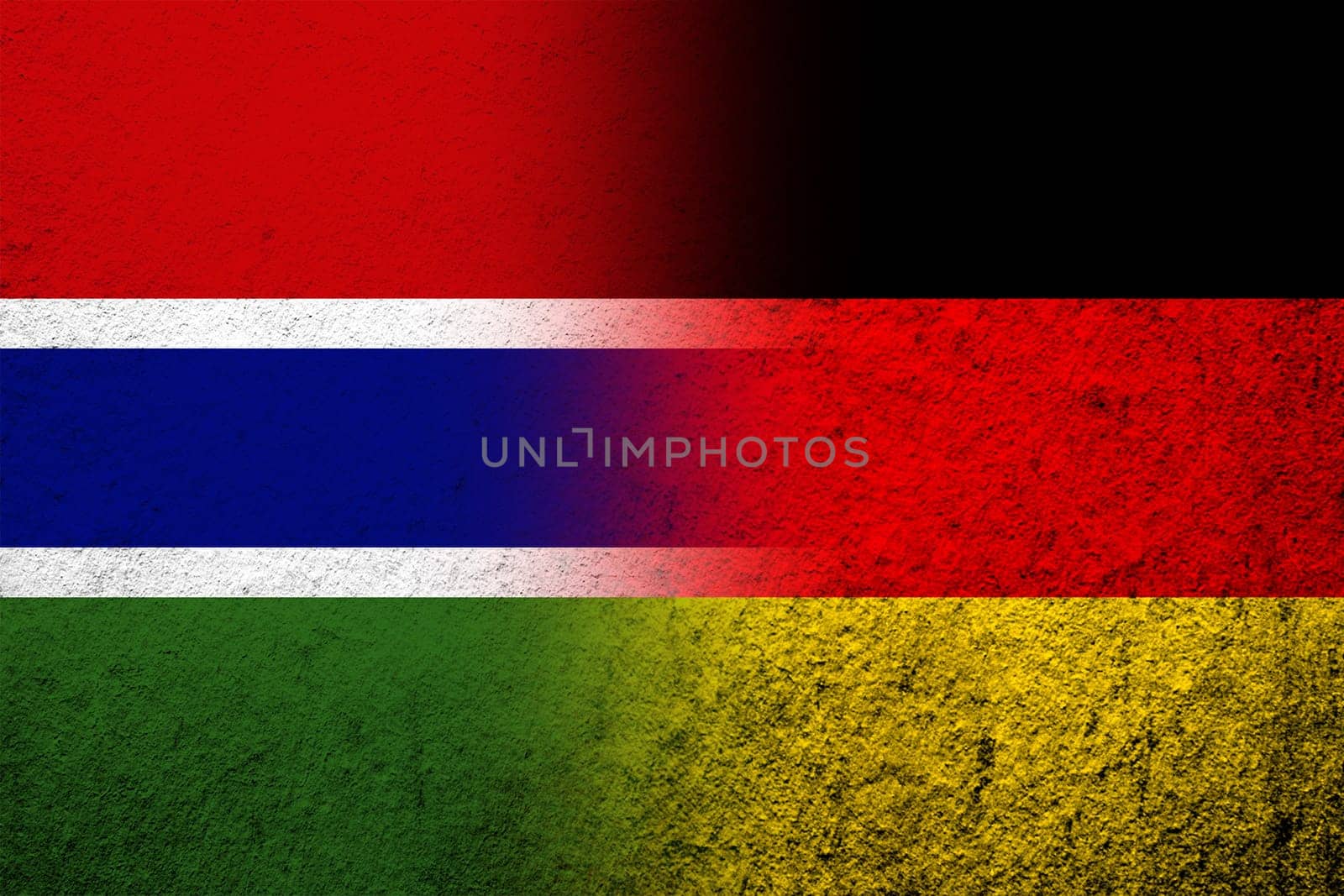 The national flag of Germany with The Republic of The Gambia National flag. Grunge background