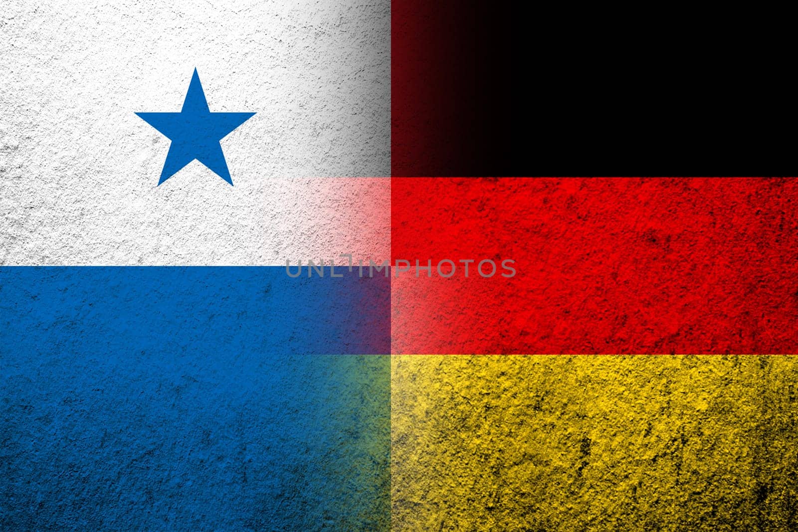 The national flag of Germany with The Republic of Panama National flag. Grunge background