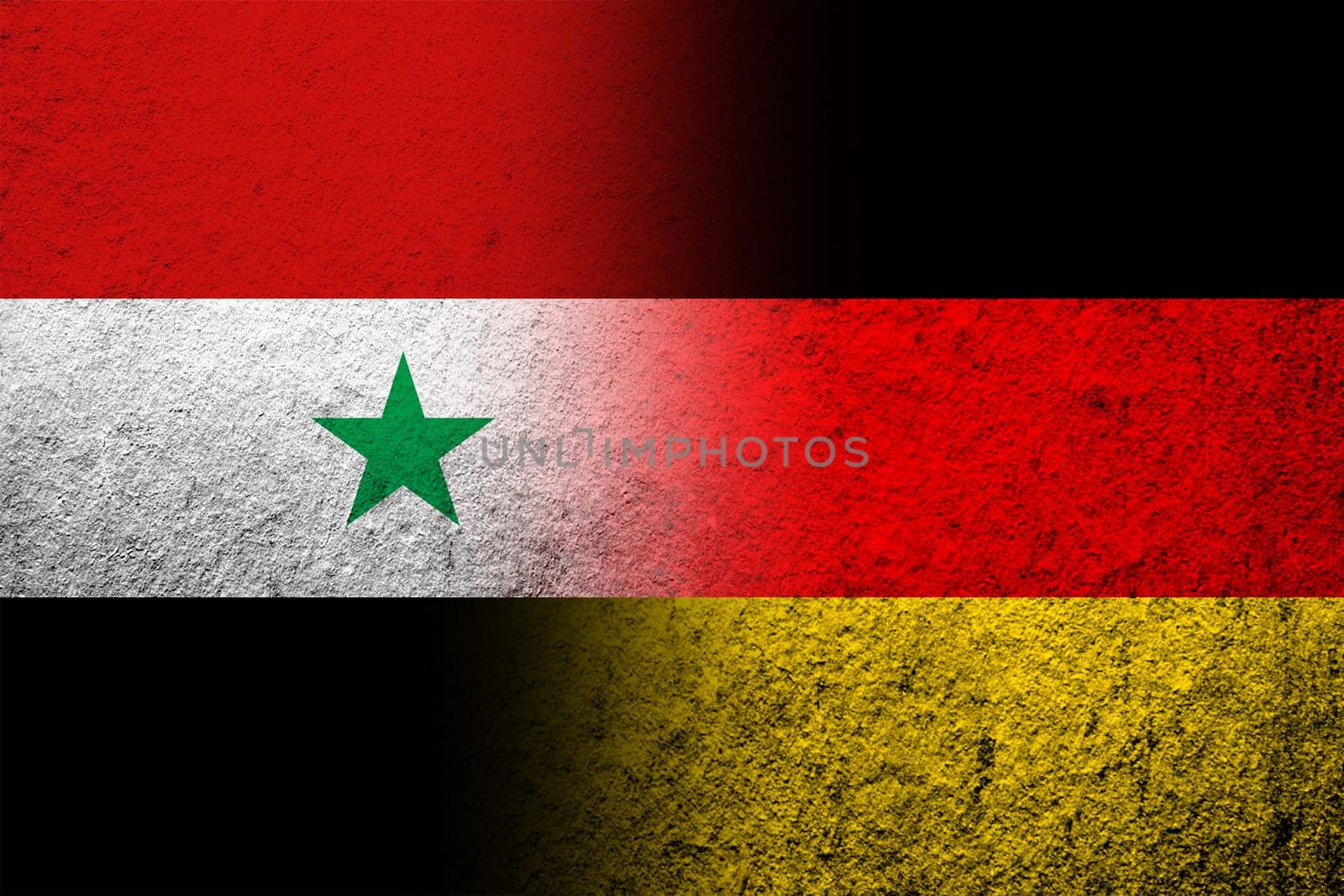 The national flag of Germany with The Syrian Arab Republic National flag. Grunge background