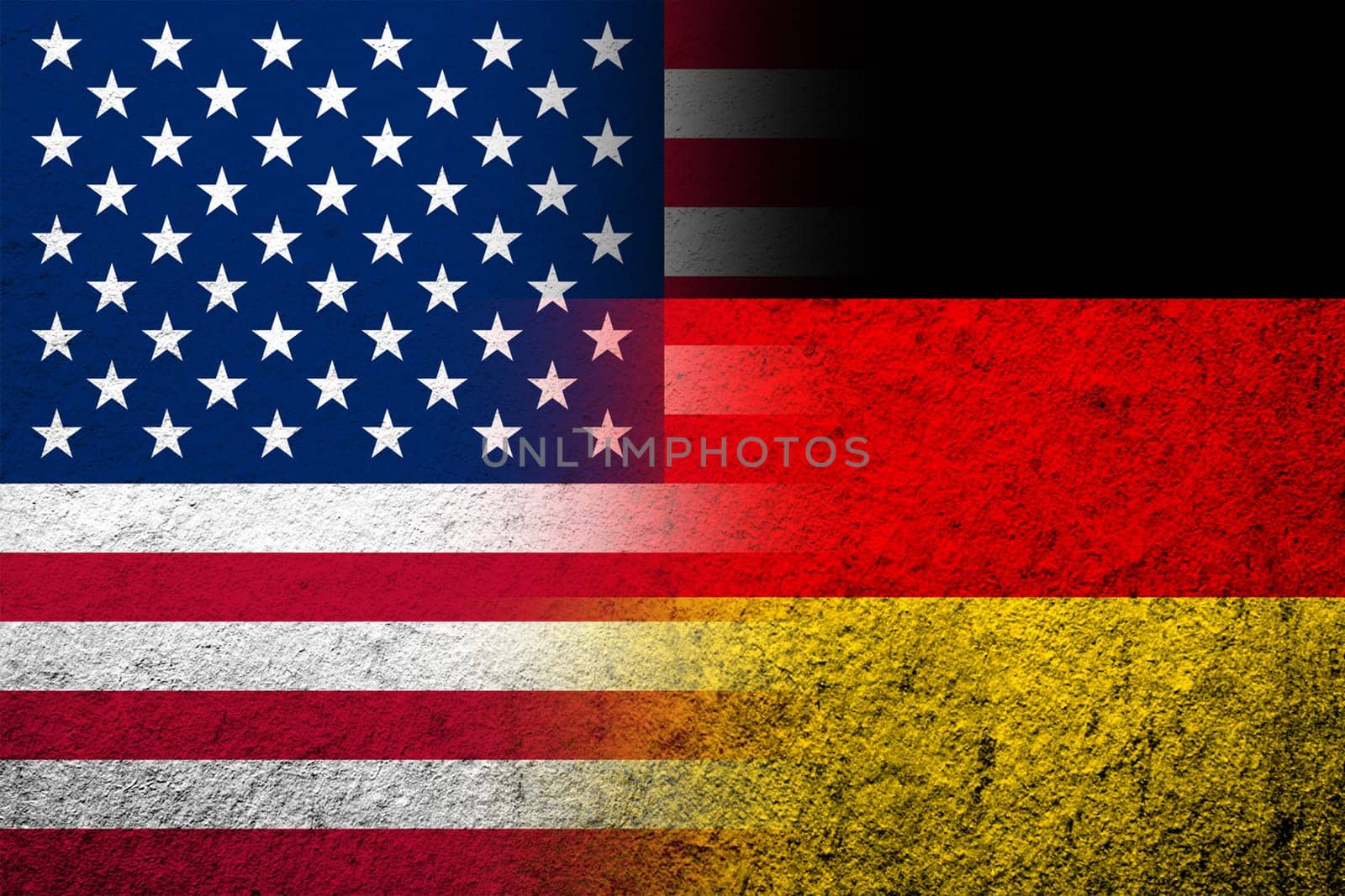The national flag of Germany with United States of America USA national flag. Grunge background
