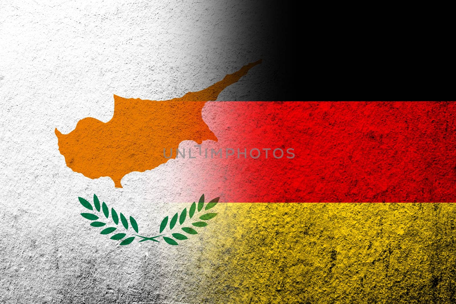 The national flag of Germany with the Republic of Cyprus National flag. Grunge background