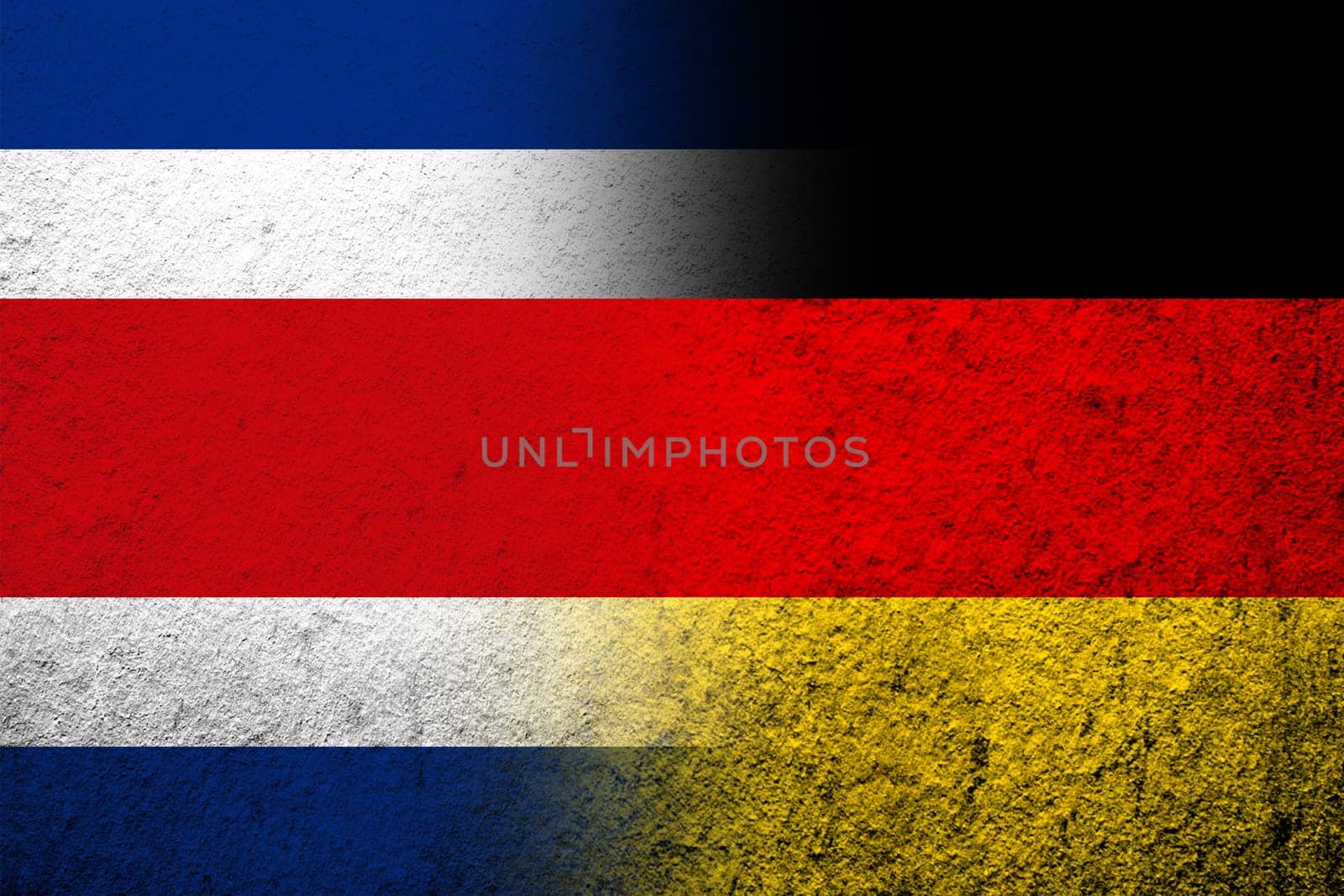 The national flag of Germany with the Republic of Costa Rica National flag. Grunge background